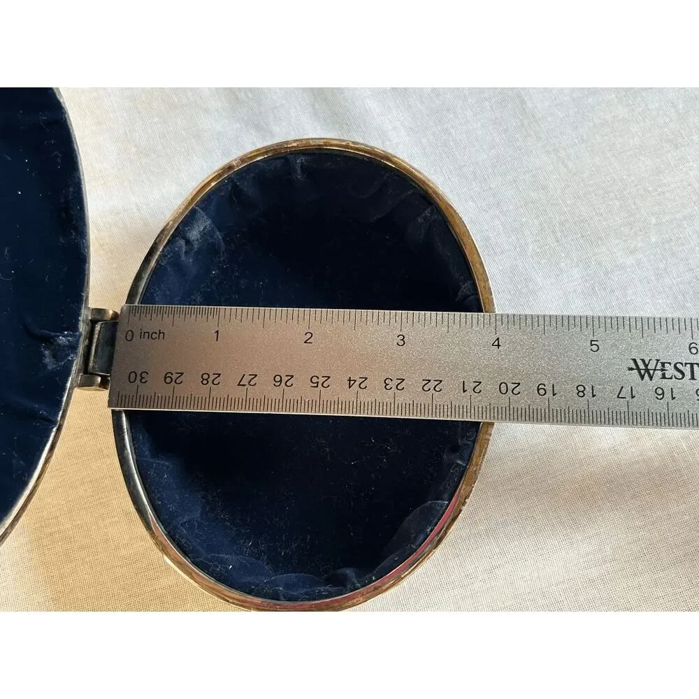 Silver Toned Small Jewelry Box, Blue Lined, 5X4, Raised Details, Classic